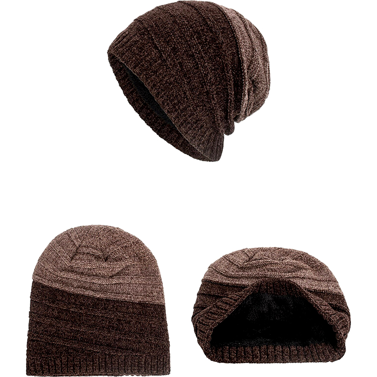 Velvet Striped Pattern Outdoor Long Knitted Warm Beanie Hat