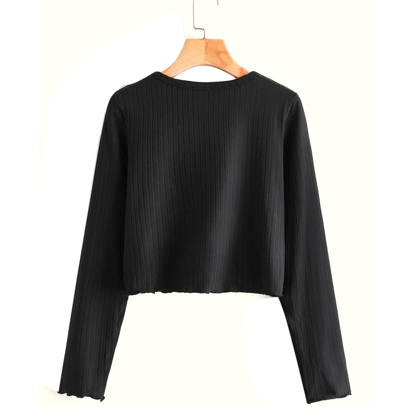 Rib Mock Front Buton Crop Top