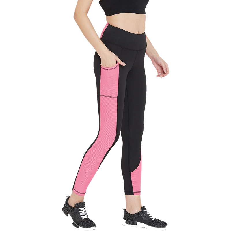 Black & Pink colorblocked Gym Leggingd