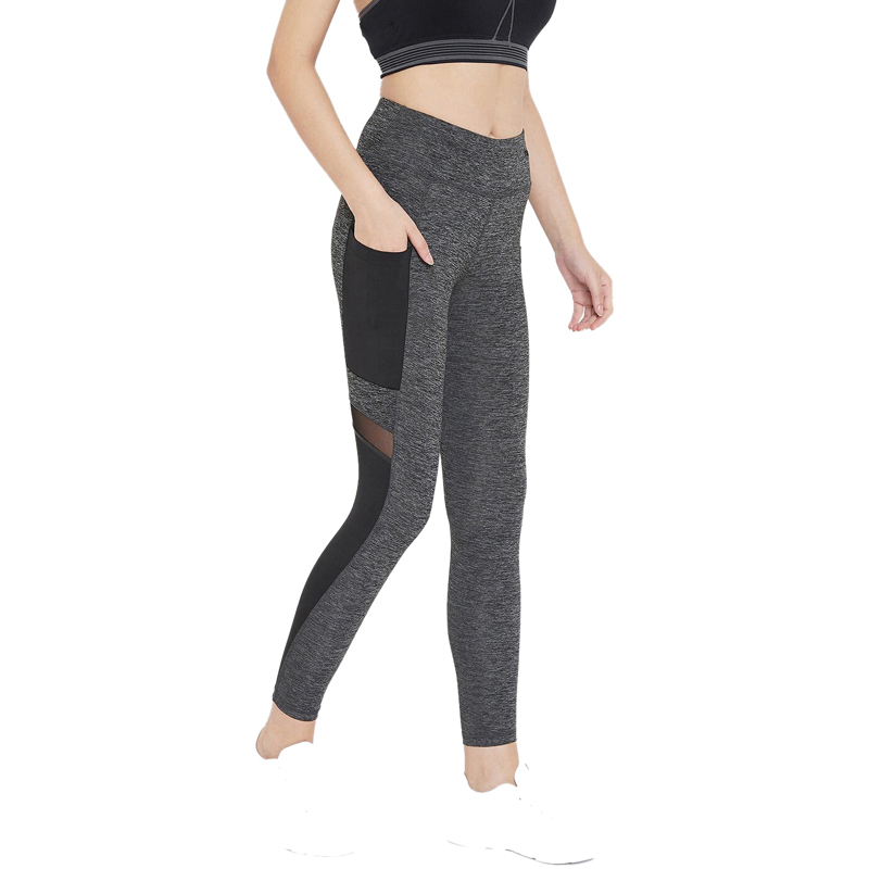 Grey & Black Colorblocked Fitness Wear Leggings