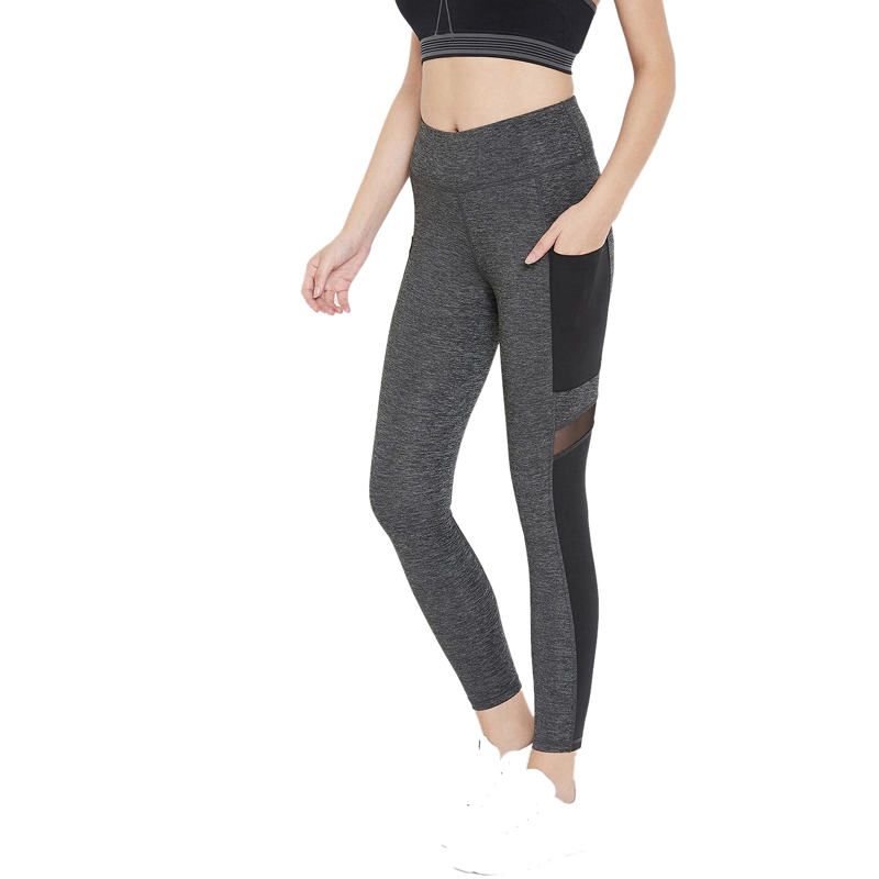 Grey & Black Colorblocked Fitness Wear Leggings